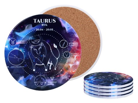 Kpl. 4 podkładek ceramicznych, okrągłe - Znaki zodiaku, Byk (CARMANI)