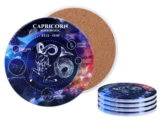 Kpl. 4 podkładek ceramicznych, okrągłe - Znaki zodiaku, Koziorożec (CARMANI)
