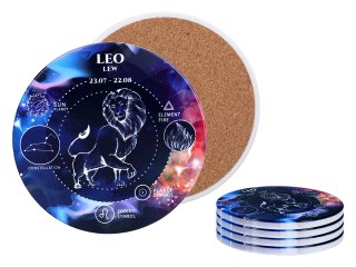 Kpl. 4 podkładek ceramicznych, okrągłe - Znaki zodiaku, Lew (CARMANI)