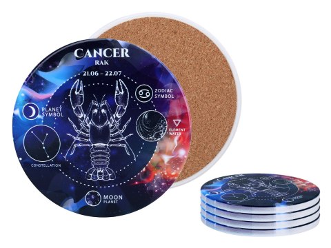 Kpl. 4 podkładek ceramicznych, okrągłe - Znaki zodiaku, Rak (CARMANI)