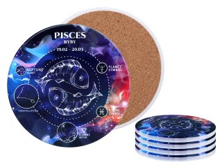 Kpl. 4 podkładek ceramicznych, okrągłe - Znaki zodiaku, Ryby (CARMANI)