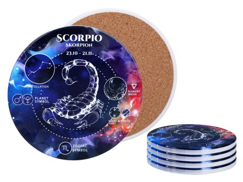 Kpl. 4 podkładek ceramicznych, okrągłe - Znaki zodiaku, Skorpion (CARMANI)
