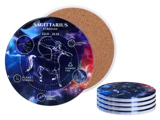 Kpl. 4 podkładek ceramicznych, okrągłe - Znaki zodiaku, Strzelec (CARMANI)