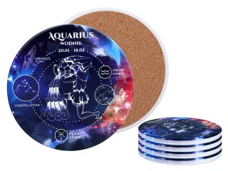 Kpl. 4 podkładek ceramicznych, okrągłe - Znaki zodiaku, Wodnik (CARMANI)