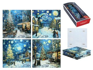 Kpl. 4 podkładek szklanych - inspirowane malarstwem van Gogha, Świąteczna noc (CARMANI)
