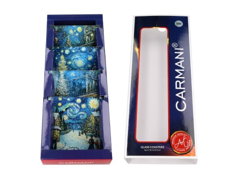 Kpl. 4 podkładek szklanych - inspirowane malarstwem van Gogha, Świąteczna noc (CARMANI)