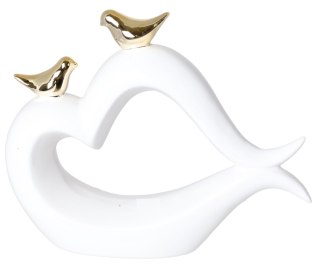 SERCE CERAMICZNE BIAŁE ZE ZŁOTYMI PTASZKAMI