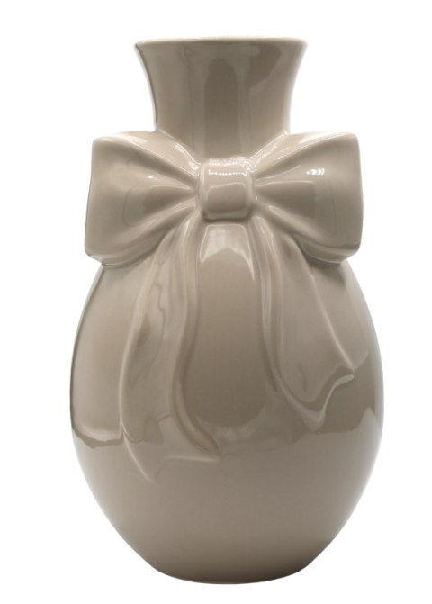 WAZON CERAMICZNY BEŻOWY Z BEŻOWĄ KOKARDĄ DUŻY