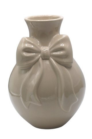 WAZON CERAMICZNY BEŻOWY Z BEŻOWĄ KOKARDĄ MAŁY