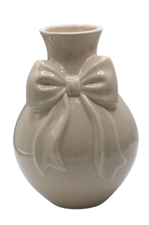 WAZON CERAMICZNY BEŻOWY Z BEŻOWĄ KOKARDĄ MAŁY