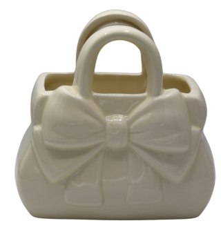WAZON CERAMICZNY TOREBKA KREMOWA Z KOKARDĄ