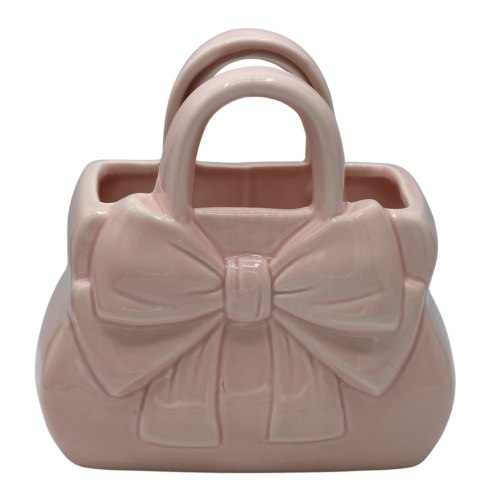 WAZON CERAMICZNY TOREBKA RÓŻOWA Z KOKARDĄ