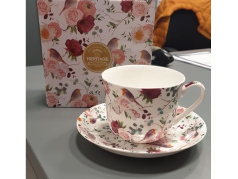 Filiżanka śniadaniowa ze spodkiem - Bird bouquet (FBCh)