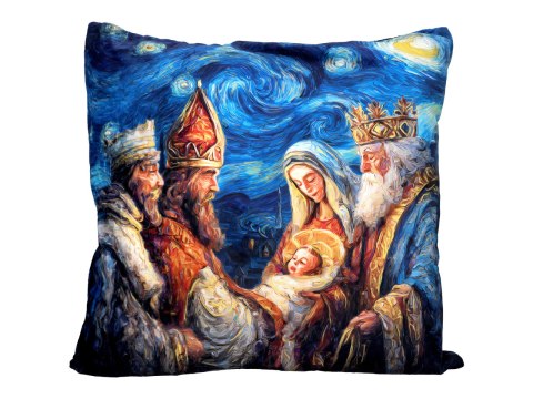 Poduszka z wypełnieniem/suwak - insp. malarstwem van Gogha, Boże Narodzenie (CARMANI)