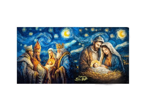 Poduszka z wypełnieniem/suwak - insp. malarstwem van Gogha, Boże Narodzenie (CARMANI)