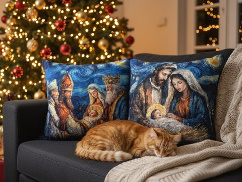 Poduszka z wypełnieniem/suwak - insp. malarstwem van Gogha, Boże Narodzenie (CARMANI)