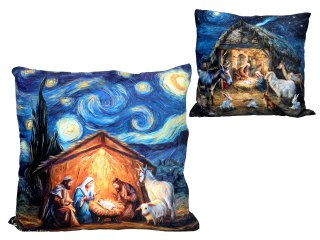 Poduszka z wypełnieniem/suwak - insp. malarstwem van Gogha, Boże Narodzenie (CARMANI)