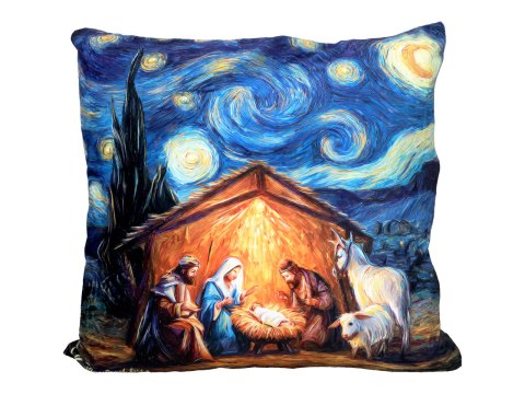 Poduszka z wypełnieniem/suwak - insp. malarstwem van Gogha, Boże Narodzenie (CARMANI)
