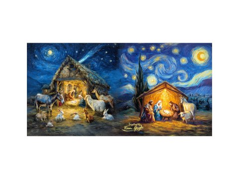 Poduszka z wypełnieniem/suwak - insp. malarstwem van Gogha, Boże Narodzenie (CARMANI)