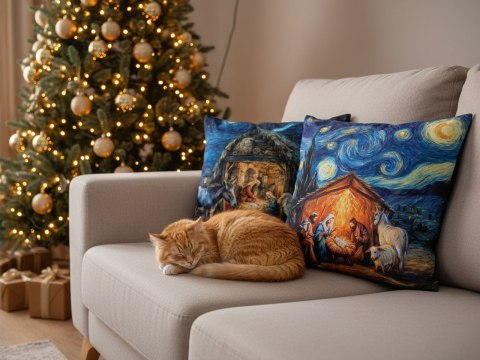Poduszka z wypełnieniem/suwak - insp. malarstwem van Gogha, Boże Narodzenie (CARMANI)