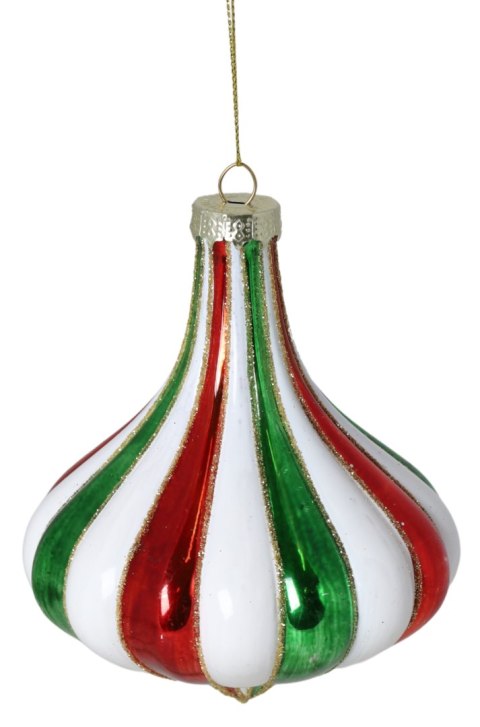 BOMBKA SZKLANA BIAŁO-CZERWONO-ZIELONA
