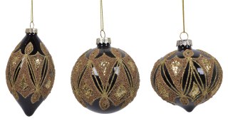 BOMBKA SZKLANA CZARNO-ZŁOTA MIX 3 WZORÓW DISPLAY