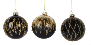BOMBKA SZKLANA CZARNO-ZŁOTA MIX 3 WZORY W DISPLAYU