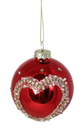 BOMBKA SZKLANA CZERWONA Z SERCEM DISPLAY