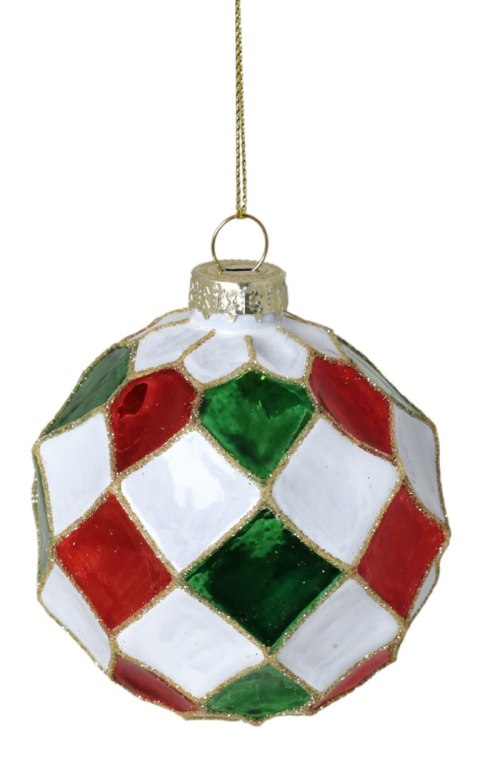 BOMBKA SZKLANA GEOMETRYCZNA BIAŁO-CZERWONO-ZIELONA DISPLAY