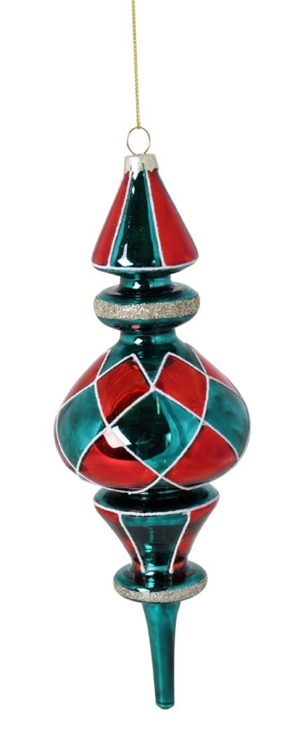 BOMBKA SZKLANA ZIELONO-CZERWONA DUŻA