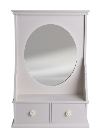 DREWNIANA BEŻOWA TOALETKA Z LUSTREM I SZUFLADKAMI