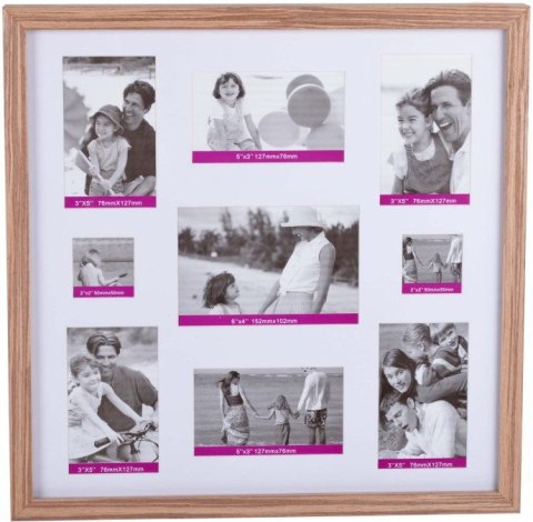 DREWNIANA RAMKA KWADRATOWA NA 9 ZDJĘĆ