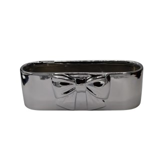 DONICZKA CERAMICZNA PODŁUŻNA SREBRNA ZE SREBRNĄ KOKARDĄ