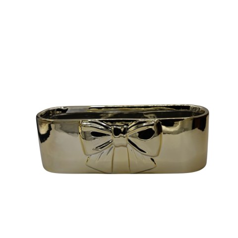 DONICZKA CERAMICZNA PODŁUŻNA ZŁOTA ZE ZŁOTĄ KOKARDĄ