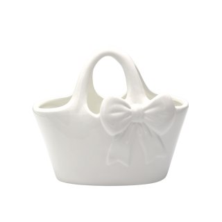 WAZON CERAMICZNY TOREBKA BIAŁA Z KOKARDĄ