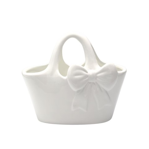 WAZON CERAMICZNY TOREBKA BIAŁA Z KOKARDĄ