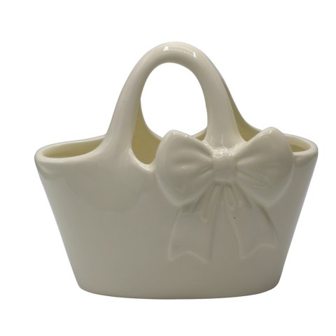 WAZON CERAMICZNY TOREBKA KREMOWA Z KOKARDĄ