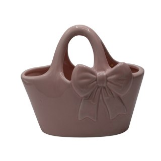 WAZON CERAMICZNY TOREBKA RÓŻOWA Z KOKARDĄ