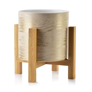 AVA Doniczka 12,5x12,5x11,7 cm na stojaku akacja złoto