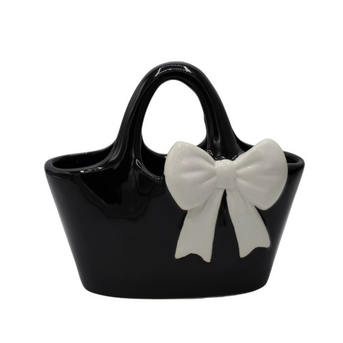 WAZON CERAMICZNY TOREBKA CZARNA Z BIAŁĄ KOKARDĄ
