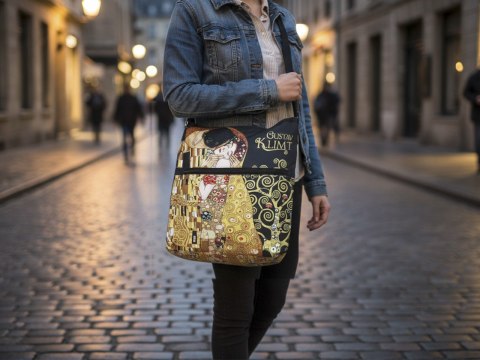 Torebka z suwakiem i paskiem na ramię - G. Klimt, Pocałunek (CARMANI)