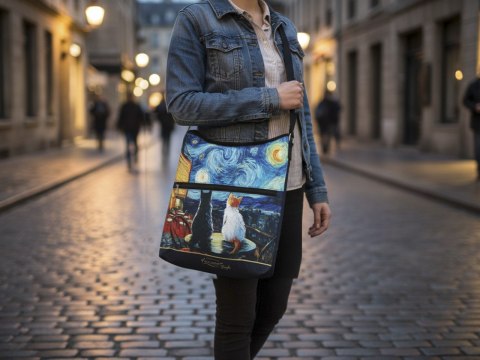 Torebka z suwakiem i paskiem na ramię - inspirowana malarstwem V. van Gogh (CARMANI)
