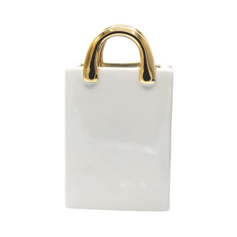 WAZON CERAMICZNY TOREBKA BIAŁA ZE ZŁTYMI RĄCZKAMI DUŻA