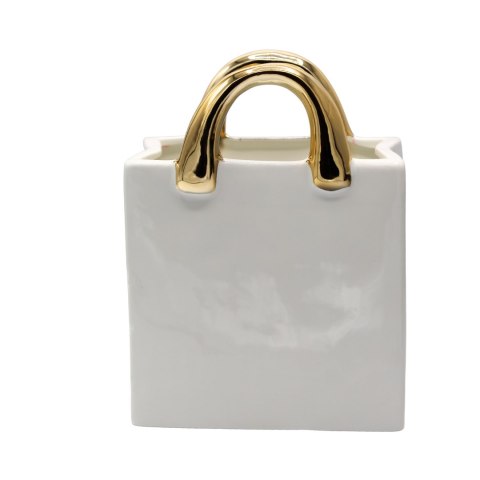 WAZON CERAMICZNY TOREBKA BIAŁA ZE ZŁTYMI RĄCZKAMI MAŁA