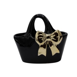 WAZON CERAMICZNY TOREBKA CZARNA ZE ZŁOTĄ KOKARDĄ