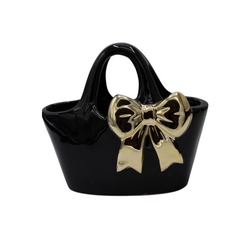 WAZON CERAMICZNY TOREBKA CZARNA ZE ZŁOTĄ KOKARDĄ