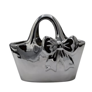 WAZON CERAMICZNY TOREBKA SREBRNA Z KOKARDĄ