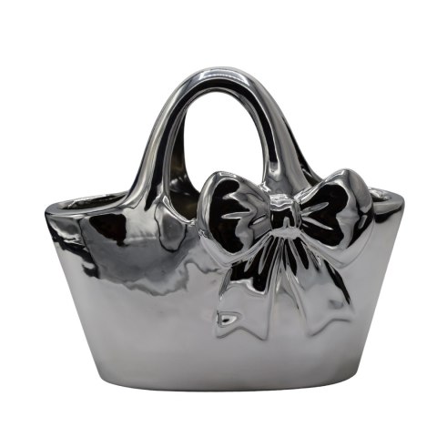 WAZON CERAMICZNY TOREBKA SREBRNA Z KOKARDĄ