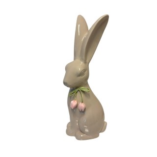 KRÓLIK CERAMICZNY BEŻOWY Z TULIPANAMI DUŻY