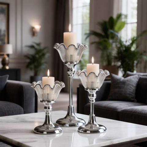 ŚWIECZNIK DEKORACYJNY ADENA (03) O 11 X 27 CM SREBRNY